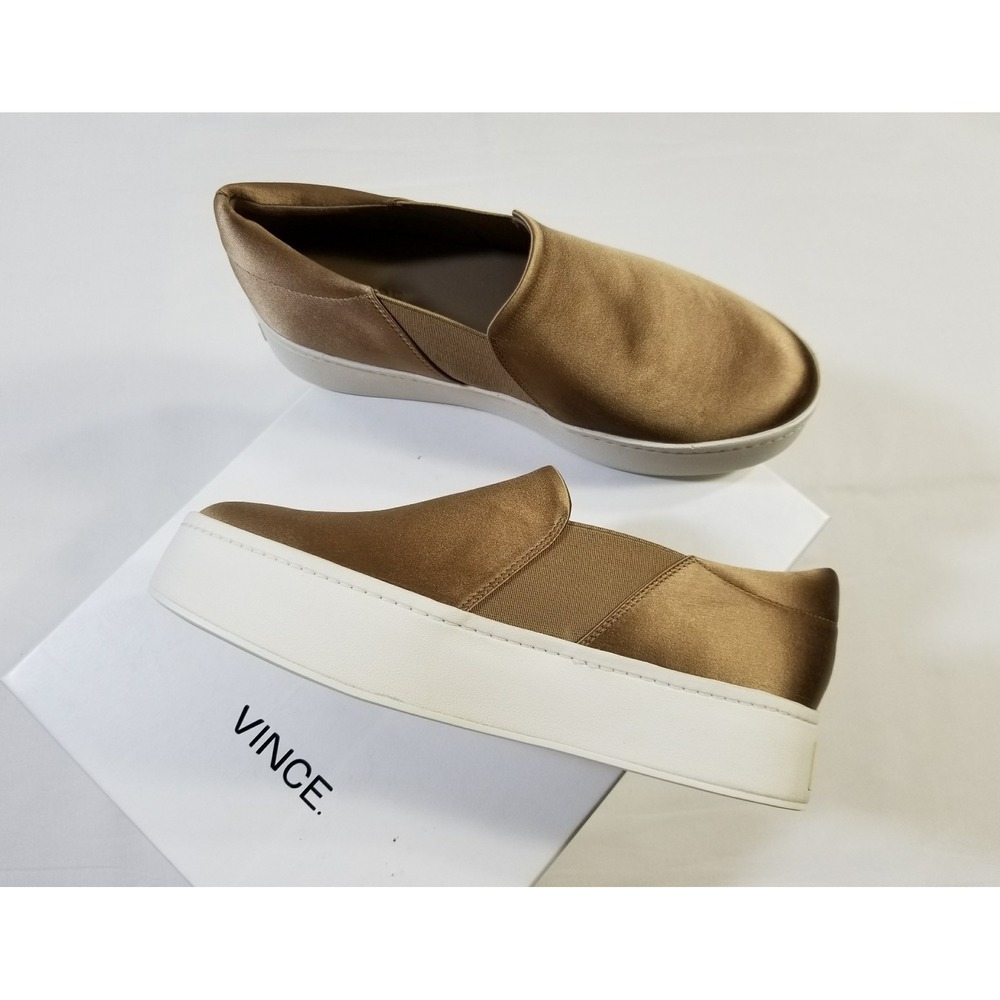 NIB Vince Warren Italian Satin Platform Slip On Sneakers in Fawn Size 8.5 $225